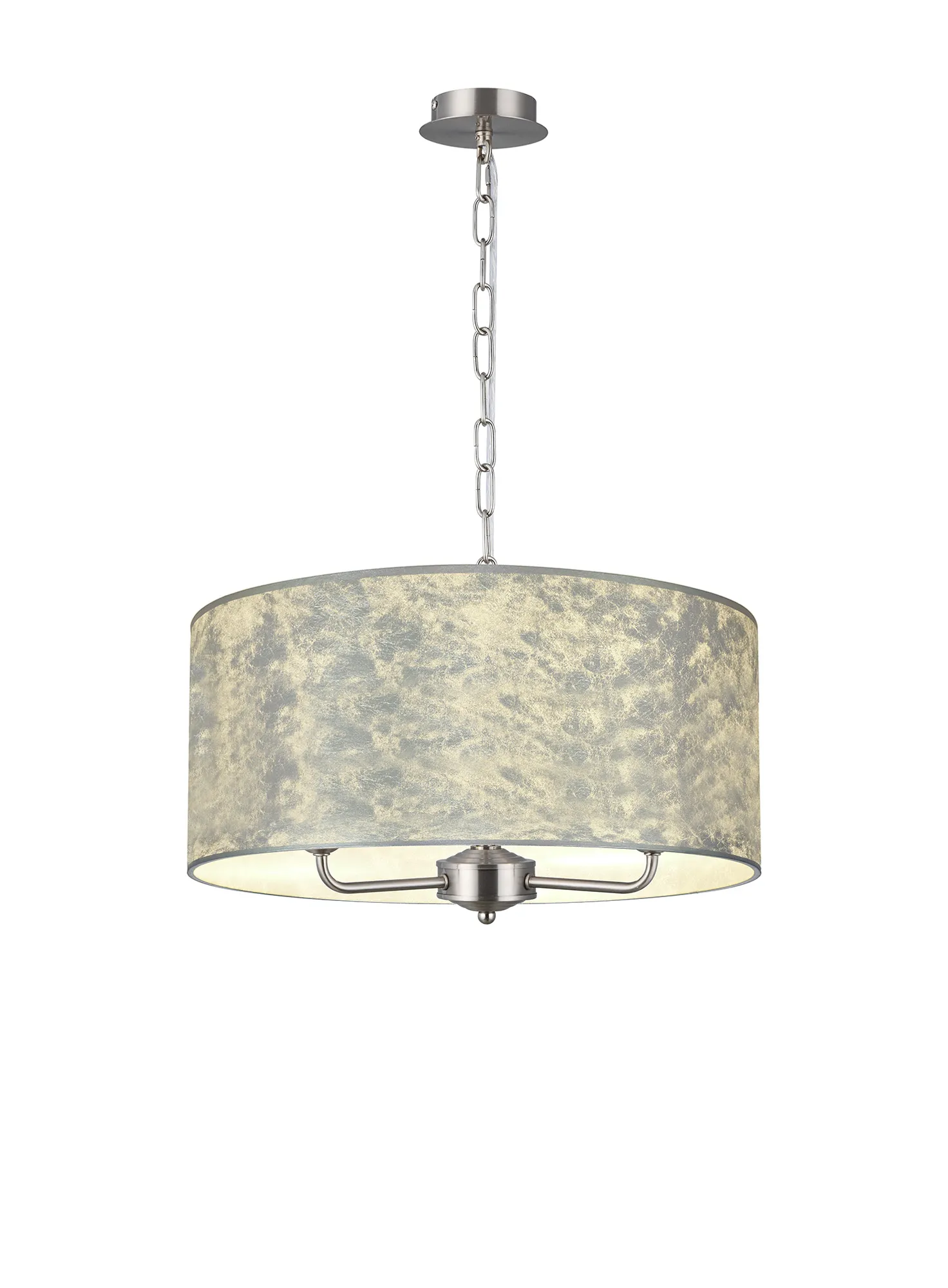 DK0856  Banyan 50cm 3 Light Pendant Satin Nickel; Silver Leaf